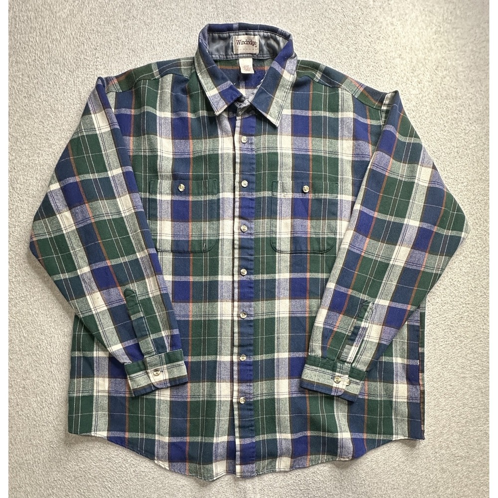 Vintage‎ Windridge Shirt Mens 2XL Tall Plaid Flannel Button Up Korea 90s